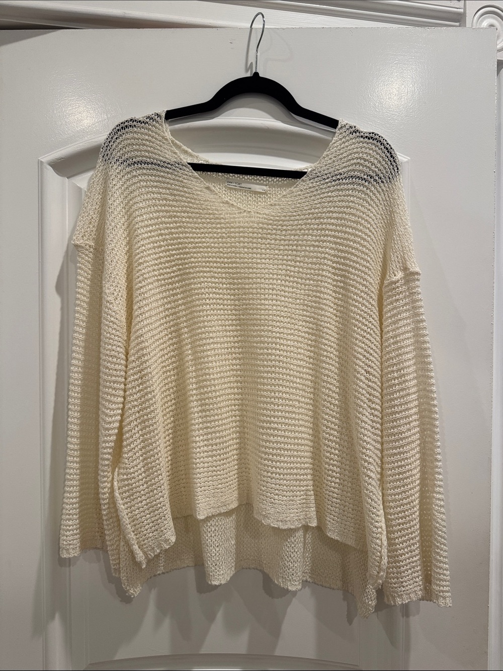 OAK + FORT Cream Open-Weave V-Neck Sweater